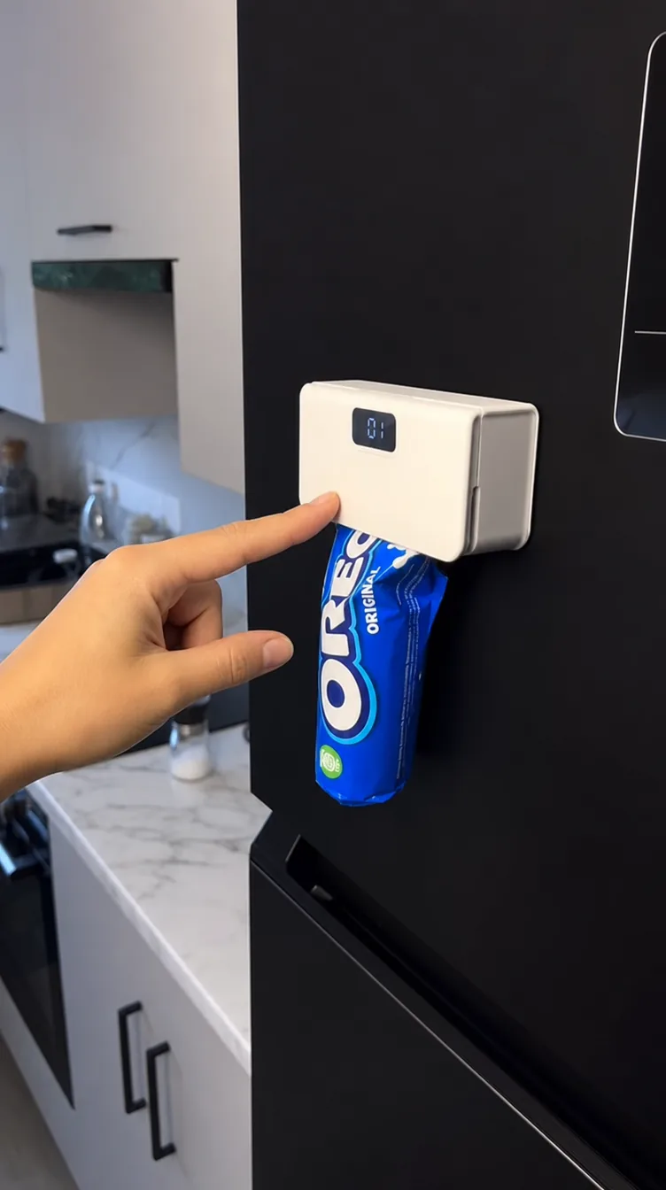 Snaptite on the fridge with a sealed bag